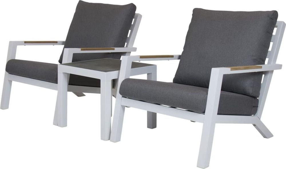 Relax Loungestoelen Andorra Teak wit met bijzettafel Andorra wit 50 cm 3-delig